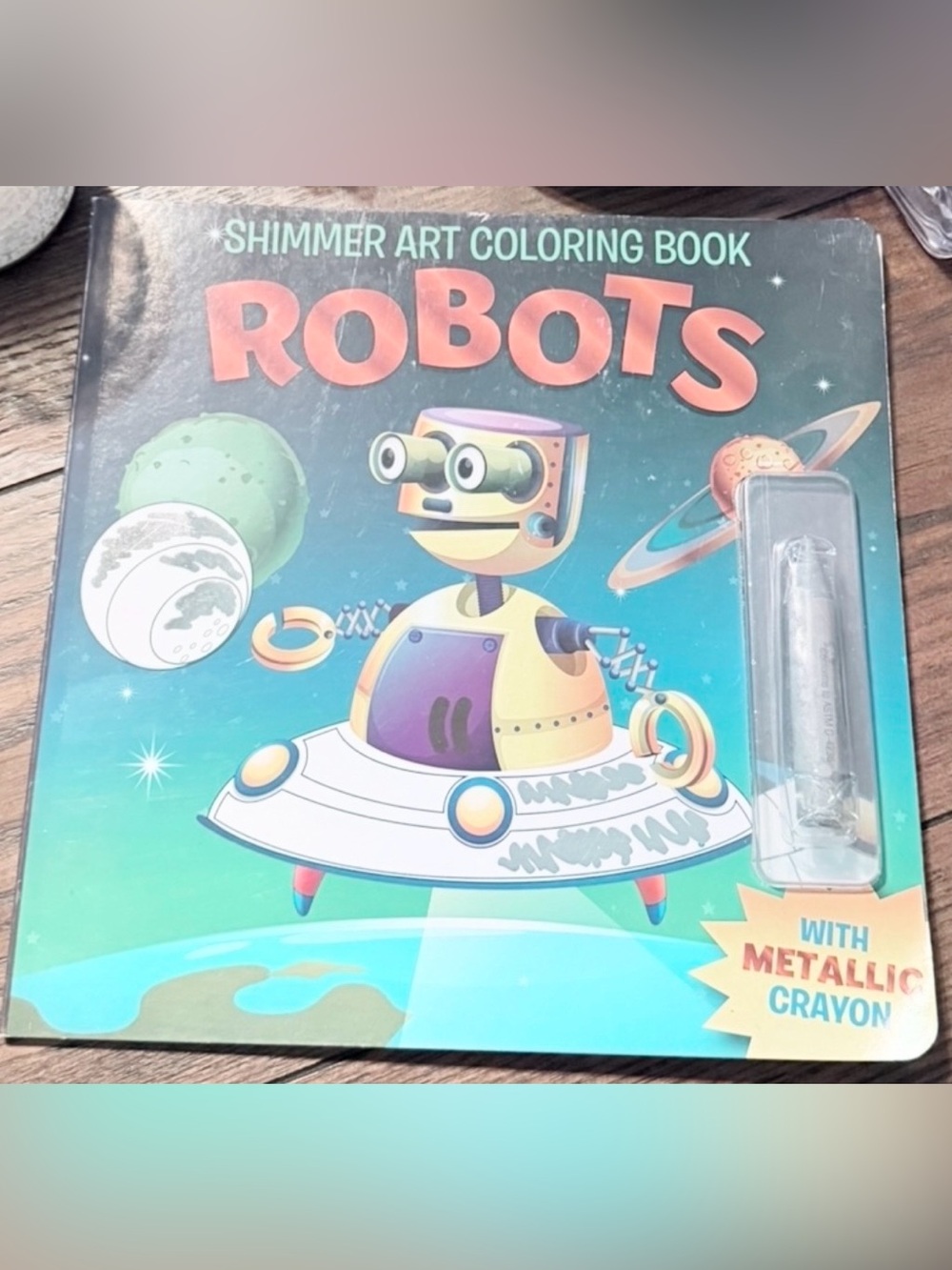 $1 Robots Shimmer Art Coloring Book - Blue/Teal with Metallic Crayon $1 WITH ANY